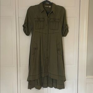 Holding Horses Anthropologie Olive Green Khaki Button-Up Dress